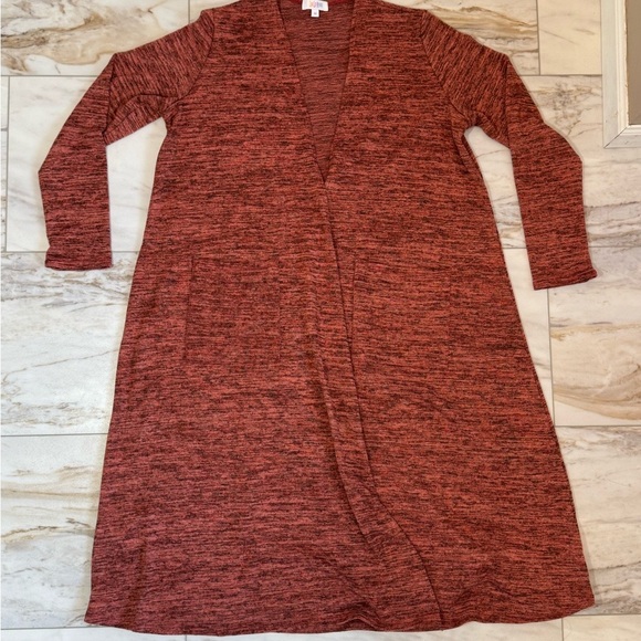 LuLaRoe Rust Red Heathered Longline Open Front Cardigan Size Medium - Picture 2 of 7